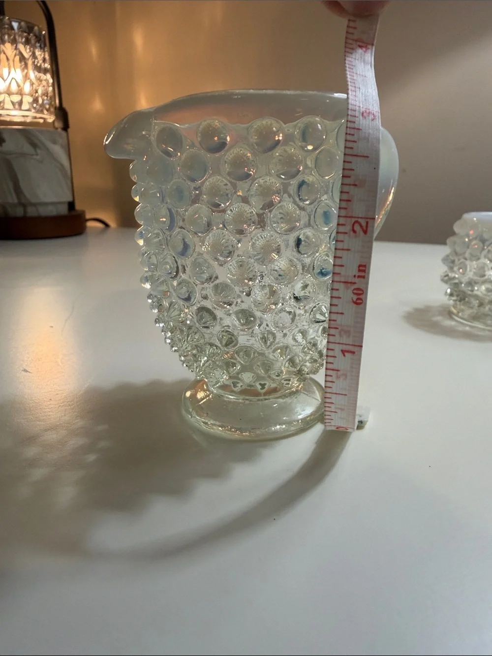 Hobnail Glass Creamer and Sugar Set - Opalescent White